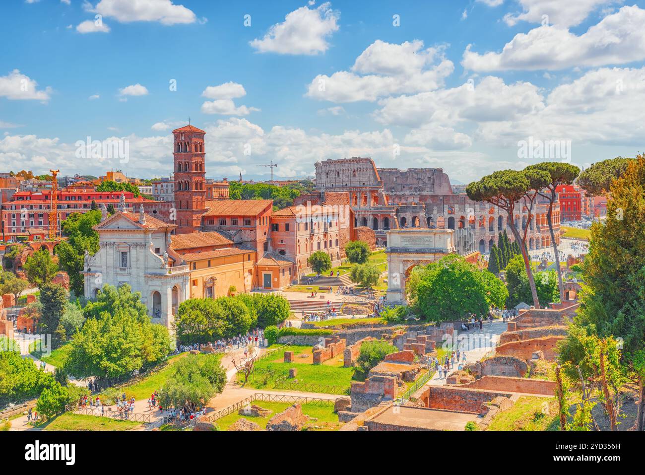 Beau paysage du Colisée à Rome- L'une des merveilles du monde dans la matinée. Vue du Forum Romain. Banque D'Images