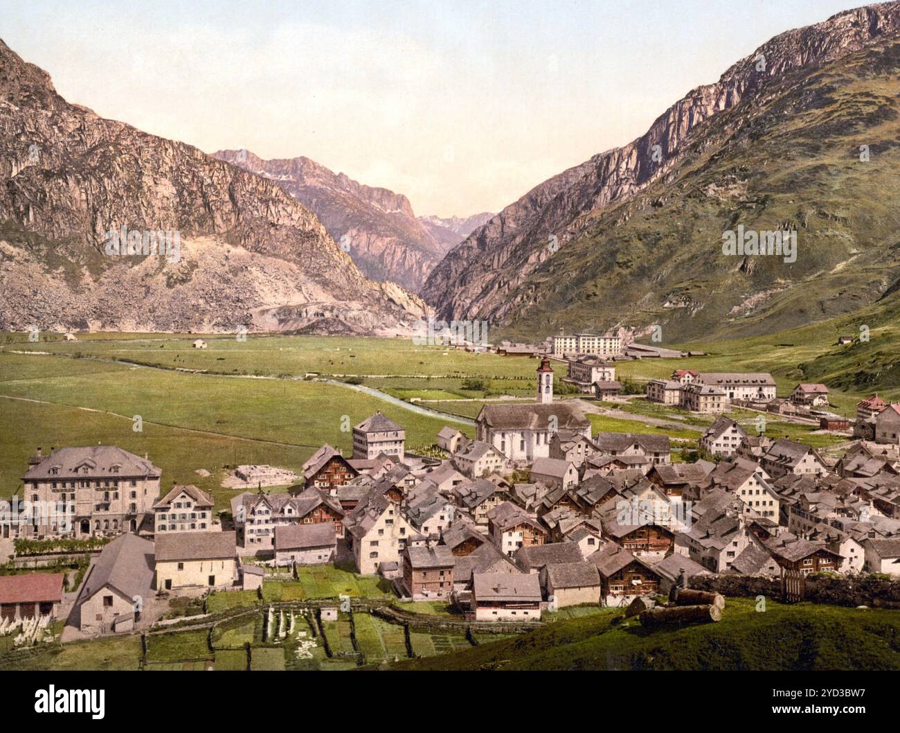 Urseren, également Ursern est la vallée de la haute Reuss à Uri, Suisse, allant du sud-ouest au nord-est, de Realp à Hospental et Andermatt, historique, reproduction restaurée numériquement à partir d'un original du 19ème siècle, date d'enregistrement non indiquée Banque D'Images