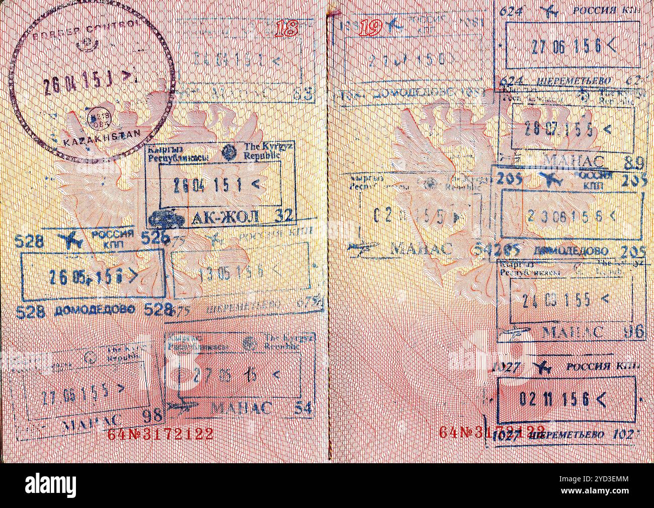 Pages de passeport russe avec timbres de visa Banque D'Images