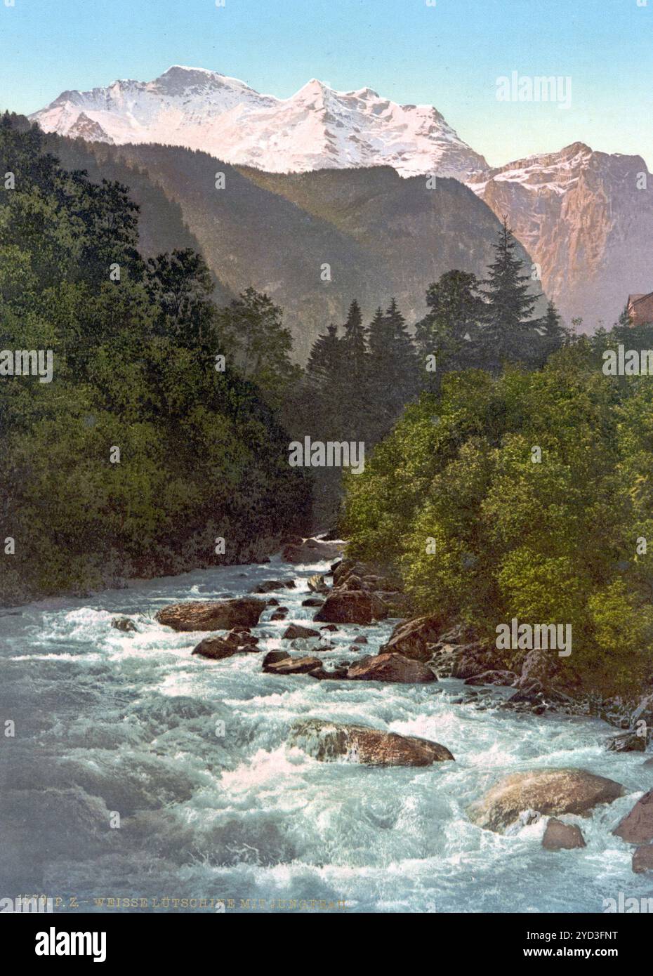 Vallée de Lauterbrunnen, Jungfrau et White Lutschine, Oberland bernois, Suisse, historique, restauré numériquement reproduction d'un origi du XIXe siècle Banque D'Images