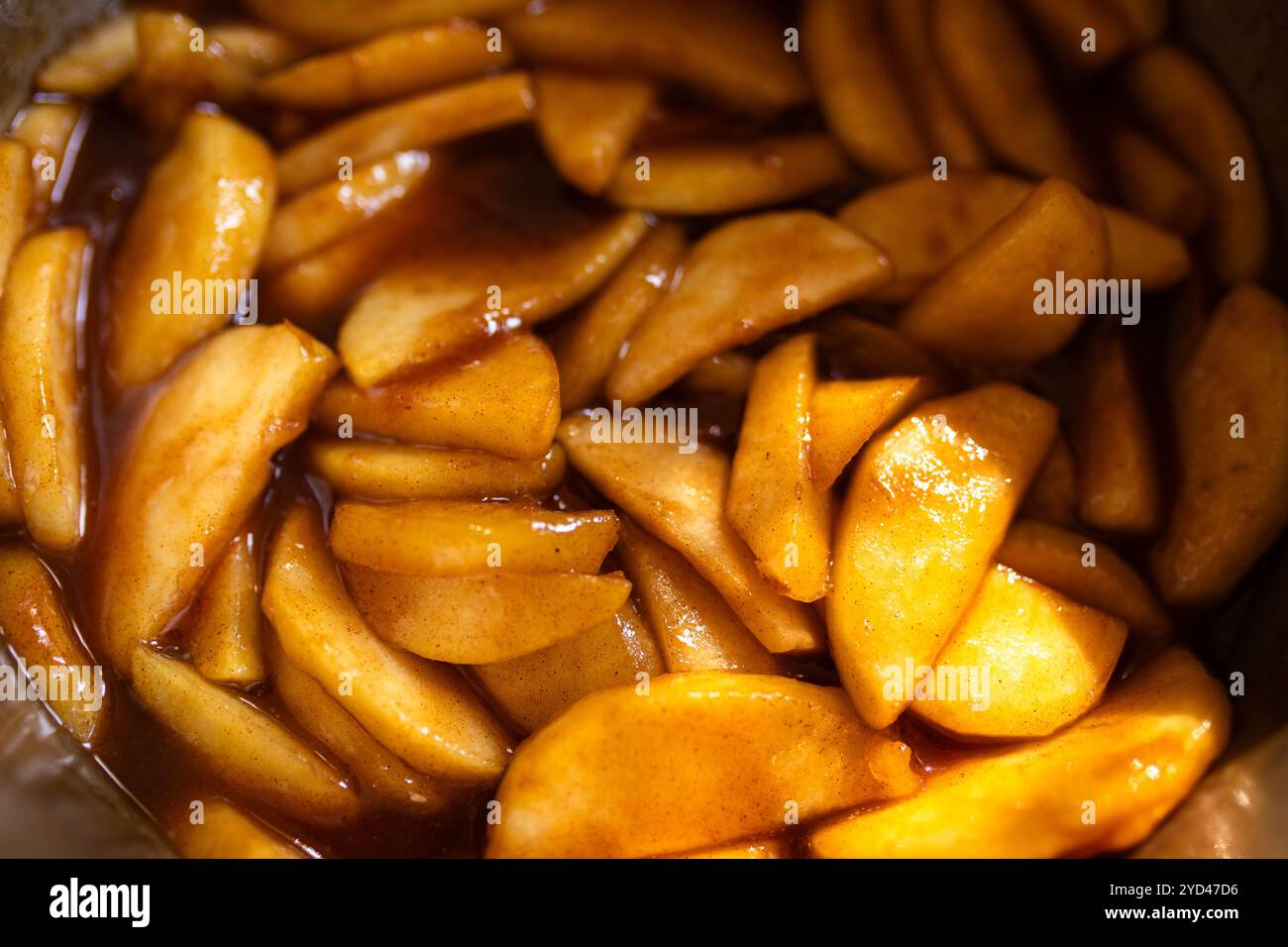 gros plan d'une garniture chaude pour tarte aux pommes Banque D'Images
