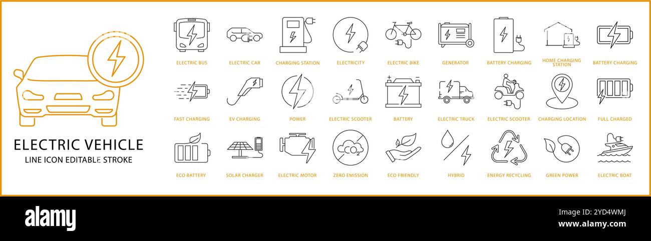 Icône de véhicule électrique définie dans le style de ligne. Icônes de véhicule électrique. Illustration vectorielle. Contour modifiable. Illustration de Vecteur Icône de véhicule électrique définie dans le style de ligne. Icônes de véhicule électrique. Illustration vectorielle. Contour modifiable. Illustration de Vecteur