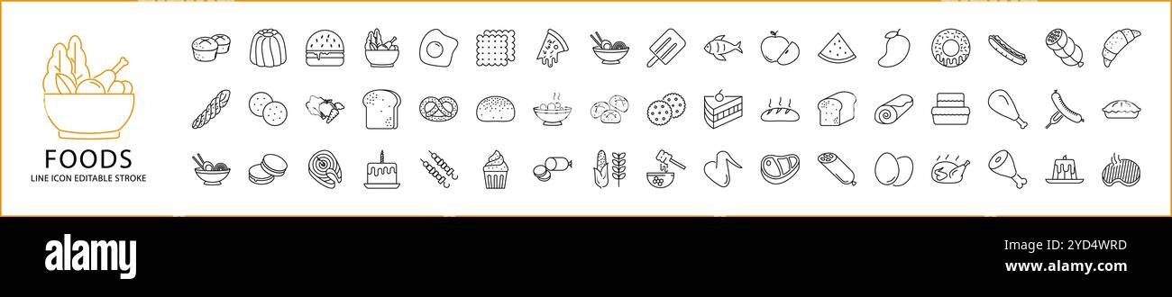 Icône aliments définie dans le style lline. Icônes alimentaires. Illustration vectorielle. Contour modifiable. Illustration de Vecteur