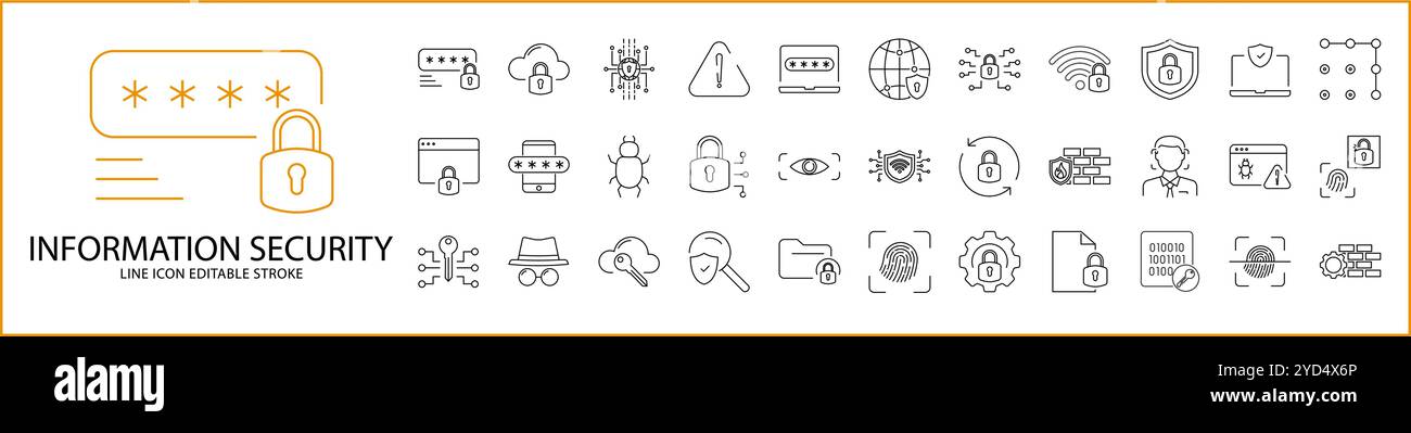 Icône de sécurité des informations définie dans le style de ligne. Icônes de sécurité des informations. Illustration vectorielle. Contour modifiable. Illustration de Vecteur