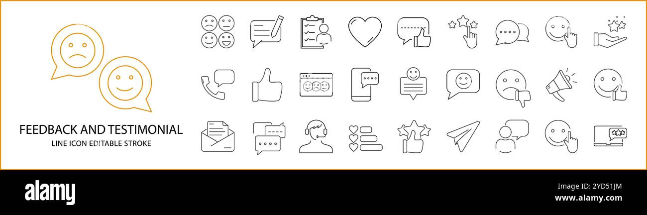 Commentaires du client et icône de témoignage définis dans le style de ligne. Icônes de commentaires et de témoignages. Illustration vectorielle. Contour modifiable. Illustration de Vecteur