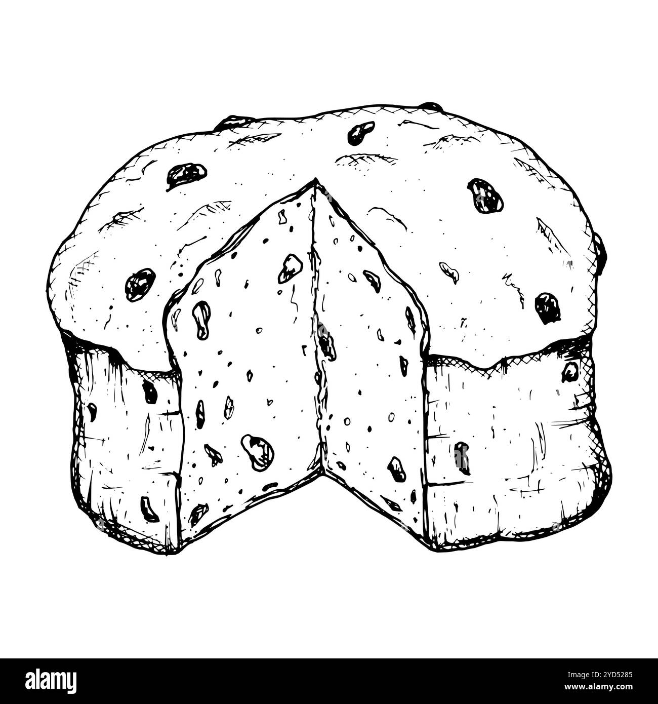 Illustration vectorielle à l'encre dessinée à la main de la pâtisserie italienne traditionnelle de Noël Panettone. Clip art de style sketchy de tarte festive aux raisins secs adapté pour Nouveau Illustration de Vecteur