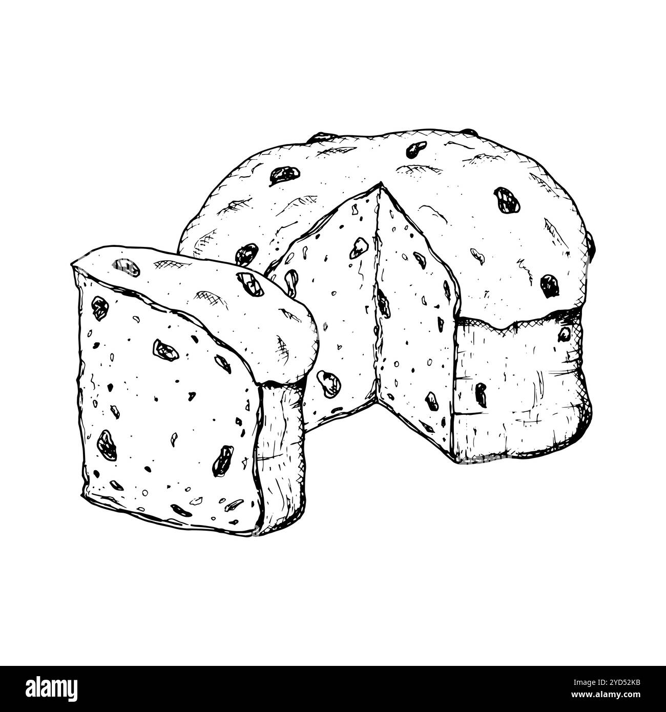 Illustration vectorielle à l'encre dessinée à la main de la pâtisserie italienne traditionnelle de Noël Panettone. Clip art de style sketchy de tarte festive aux raisins secs adapté pour Nouveau Illustration de Vecteur