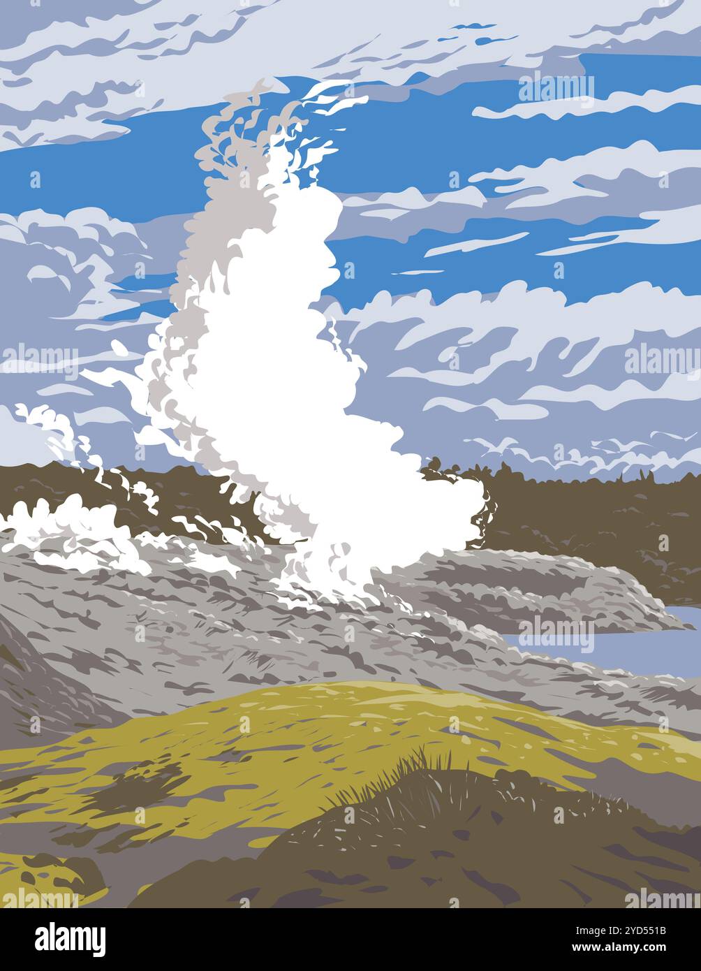 Pohutu Geyser dans la réserve thermale de Whakarewarewa Rotorua Nouvelle-Zélande WPA Poster Art Banque D'Images