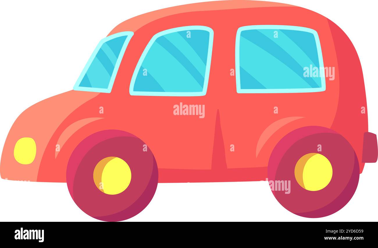 Vue latérale d'une jolie voiture rouge stylisée avec de grandes fenêtres, incarnant l'essence des véhicules personnels et du monde automobile Illustration de Vecteur