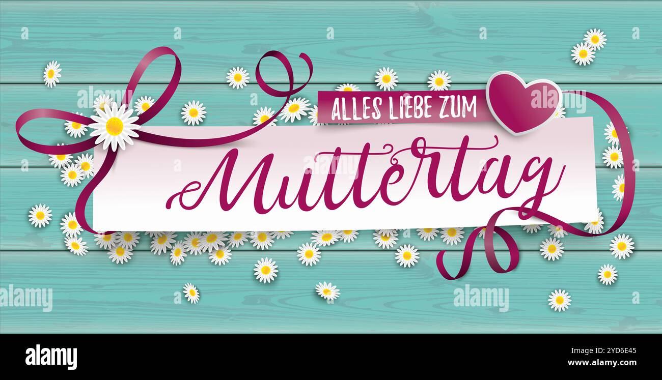 Texte allemand Alles Liebe zum Muttertag, traduire Happy Mothers Day. Fichier vectoriel EPS 10. Banque D'Images