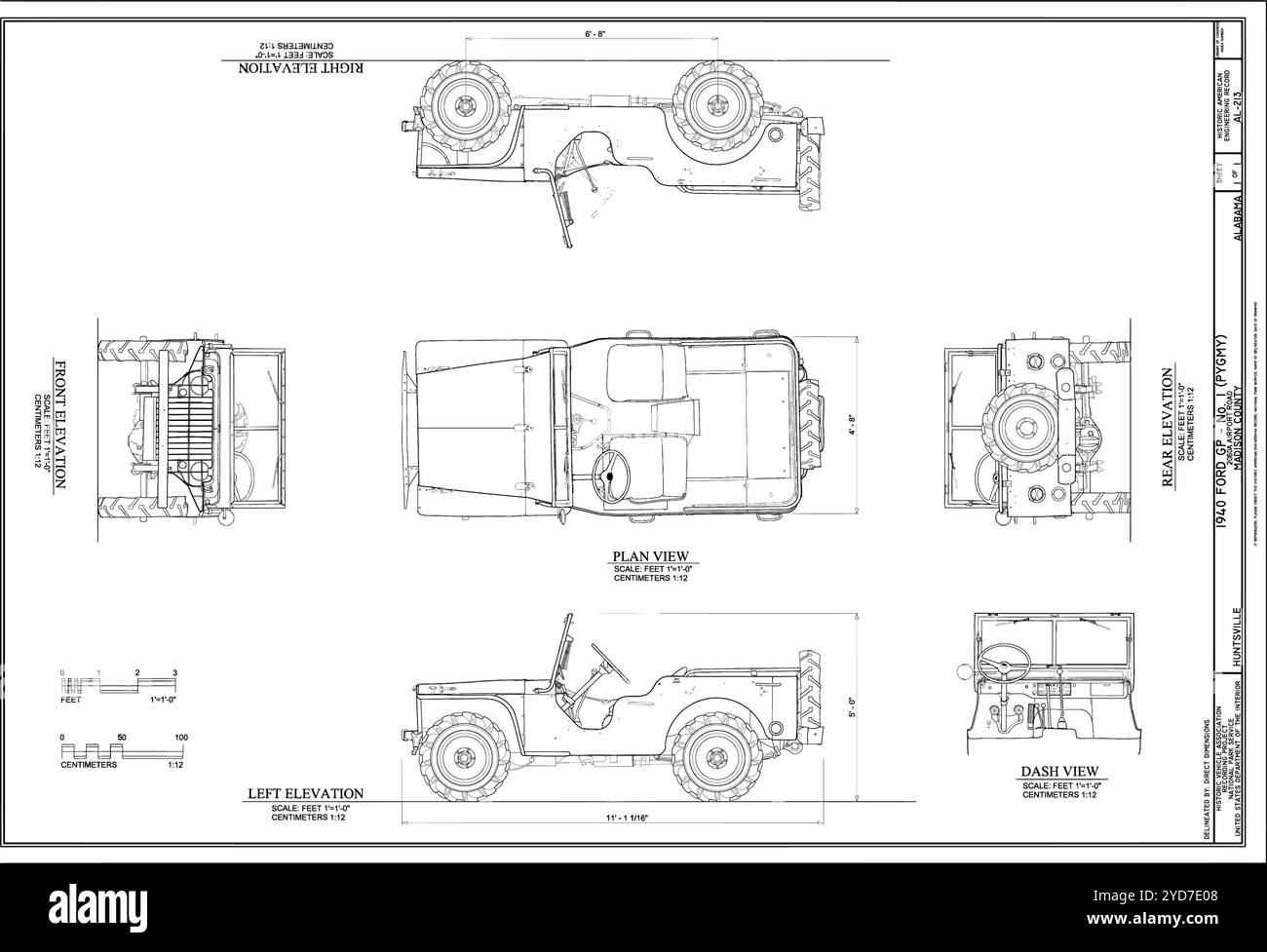 1940 Ford G.P. - No. 1 (Pygmy), 2060A Airport Road, Huntsville, Madison County, Al dessins tirés du levé HAER Illustration de Vecteur