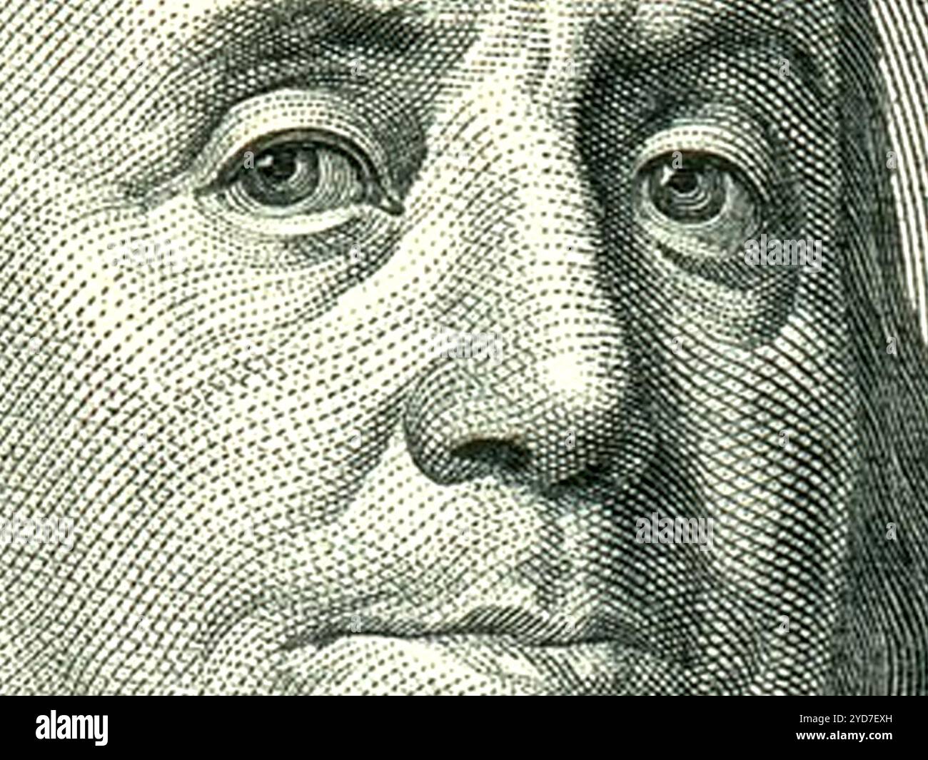 Macro close up de Ben Franklin's face à l'US $100 dollars. Banque D'Images