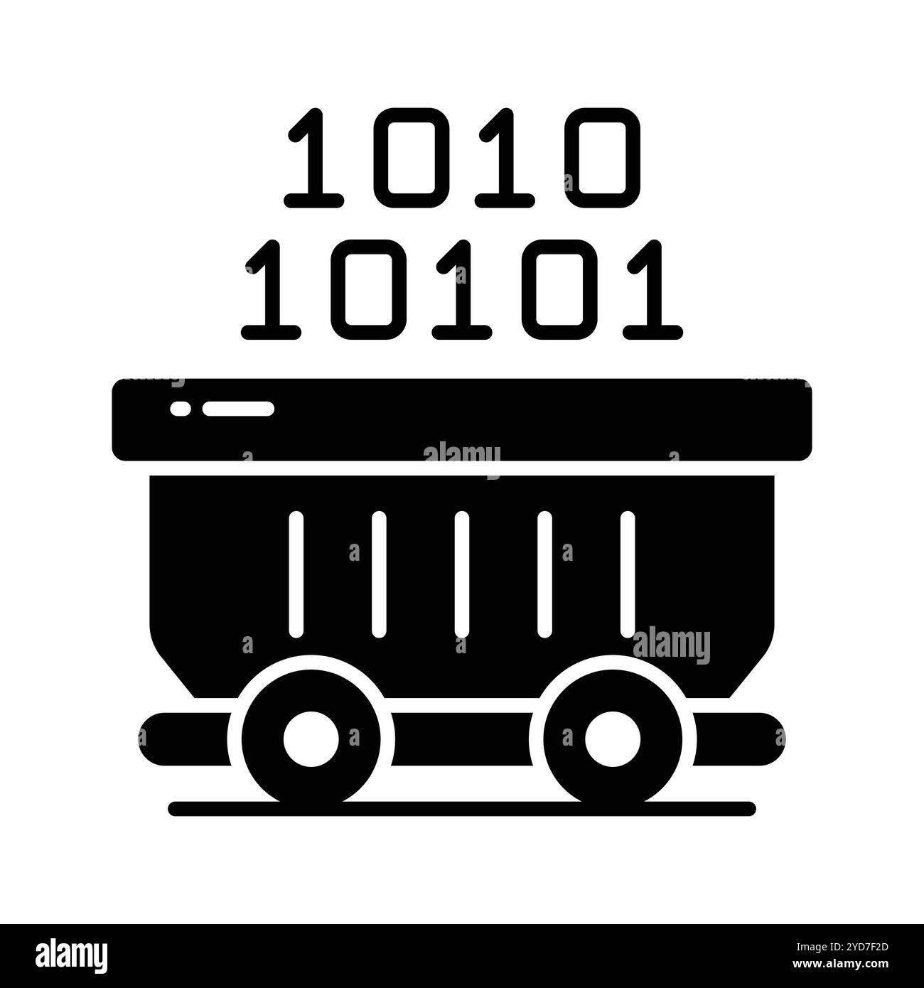 Codage binaire à l'intérieur d'une brouette désignant l'icône de concept d'exploration de données Illustration de Vecteur