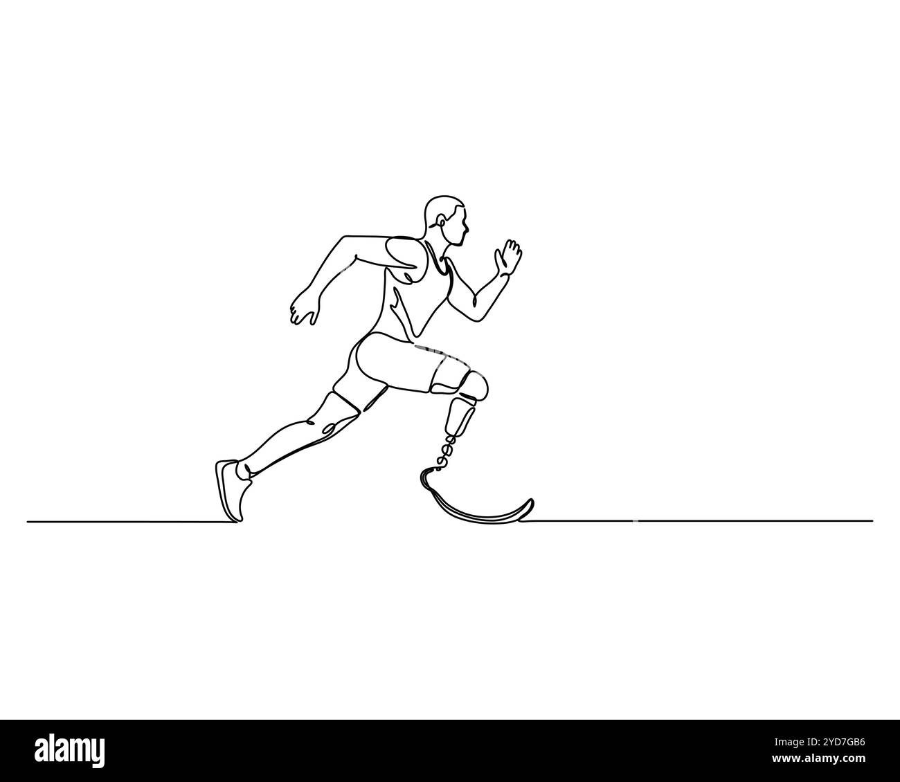 Dessin au trait unique d'un athlète déterminé avec une jambe prothétique en cours d'exécution, symbolisant la persévérance et la capacité à surmonter les défis Illustration de Vecteur