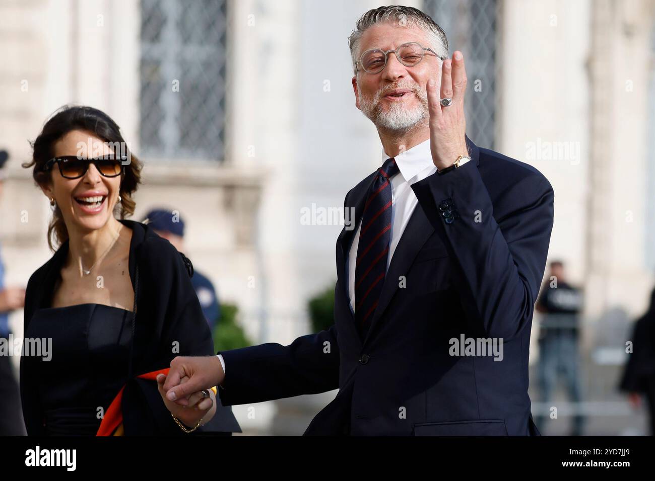 Foto Cecilia Fabiano/LaPresse 01 &#x2013;6 -2023 Roma, Italia - Politica - Festa della Repubblica , Quirinale Ricevimento serale - Nella Foto : Alessandro Giuli, Valeria FalcioniJune 01 , 2023 Rome, Italie -politique - jour de la République, Quirinal réception sur la photo : Alessandro Giuli, Valeria Falcioni Banque D'Images