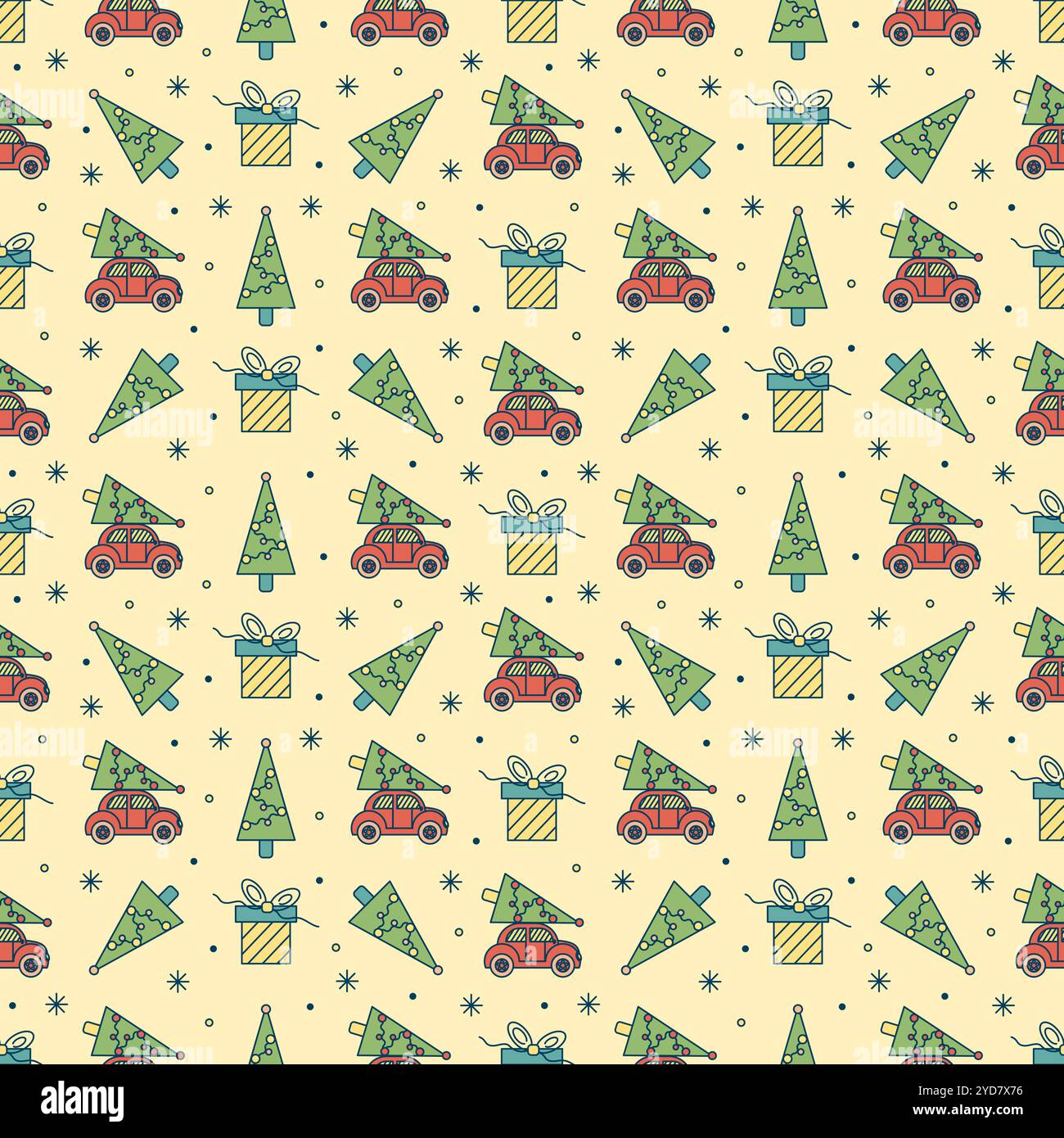 Modèle sans couture de Noël de voiture de Noël et d'arbres de Noël. Motif coloré pour papier d'emballage festif, vêtements pour enfants, textiles Illustration de Vecteur