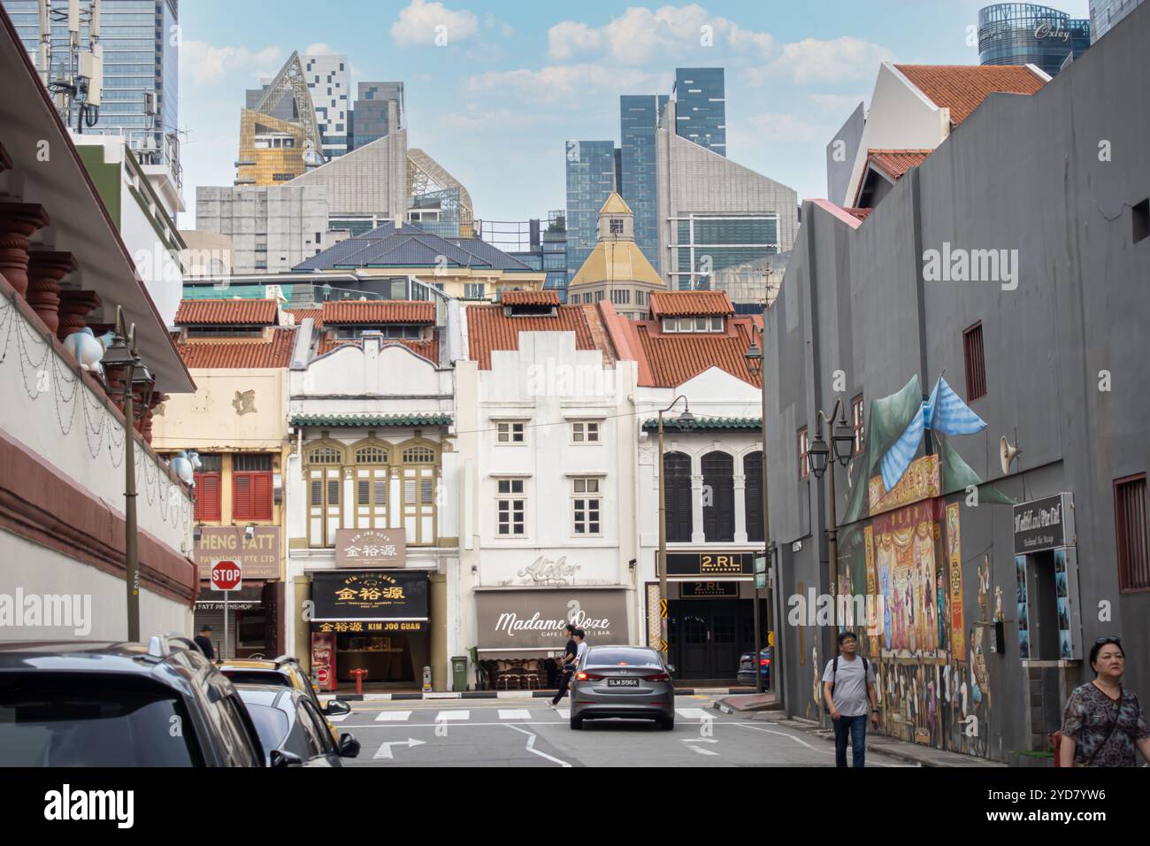 Vue sur South Bridge Road, Chinatown Singapour, gratte-ciel Banque D'Images