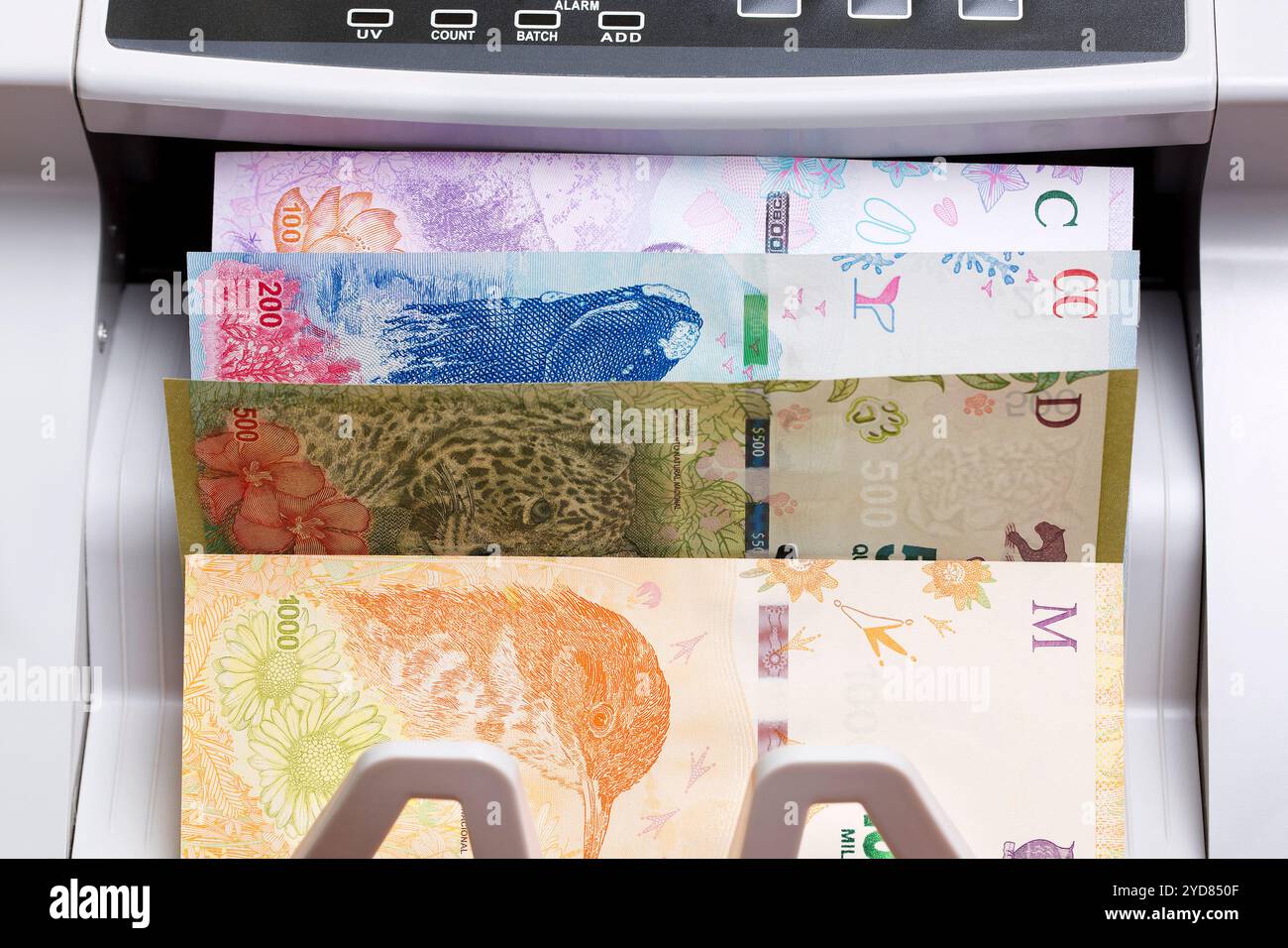 Peso argentin dans la machine à compter Banque D'Images