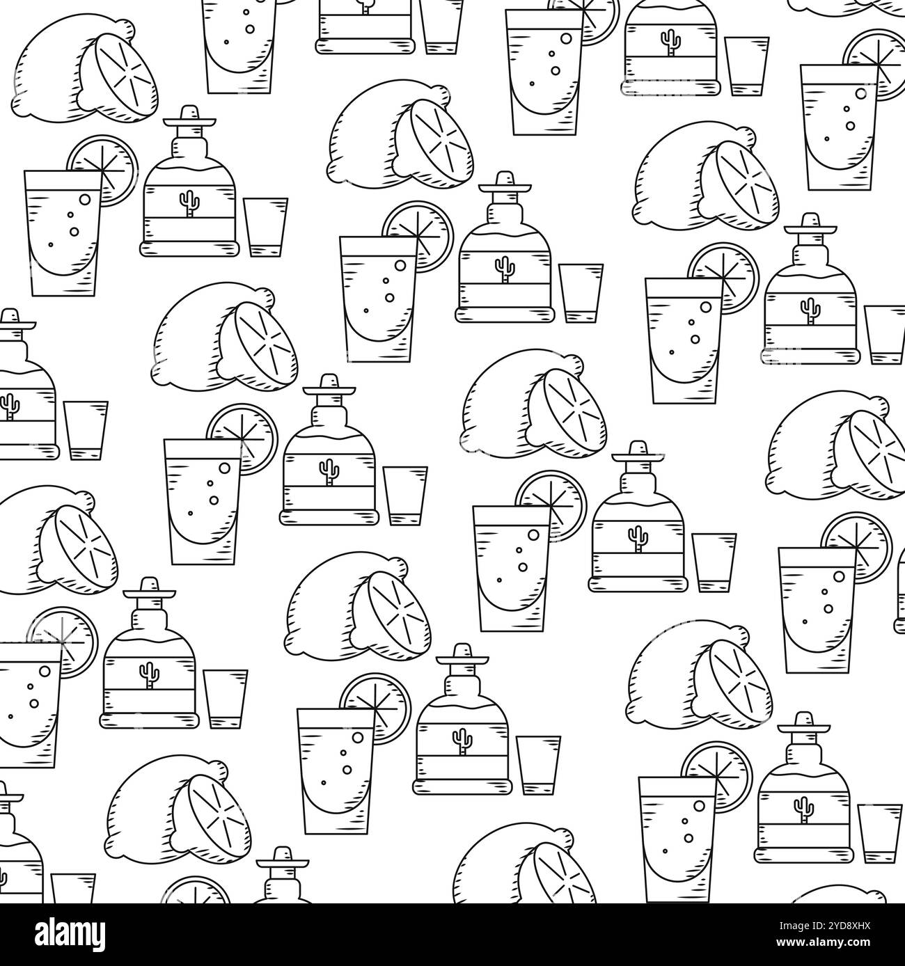 Tequila, citron vert et boissons motif mexicain en lignes noires, vecteur Illustration de Vecteur