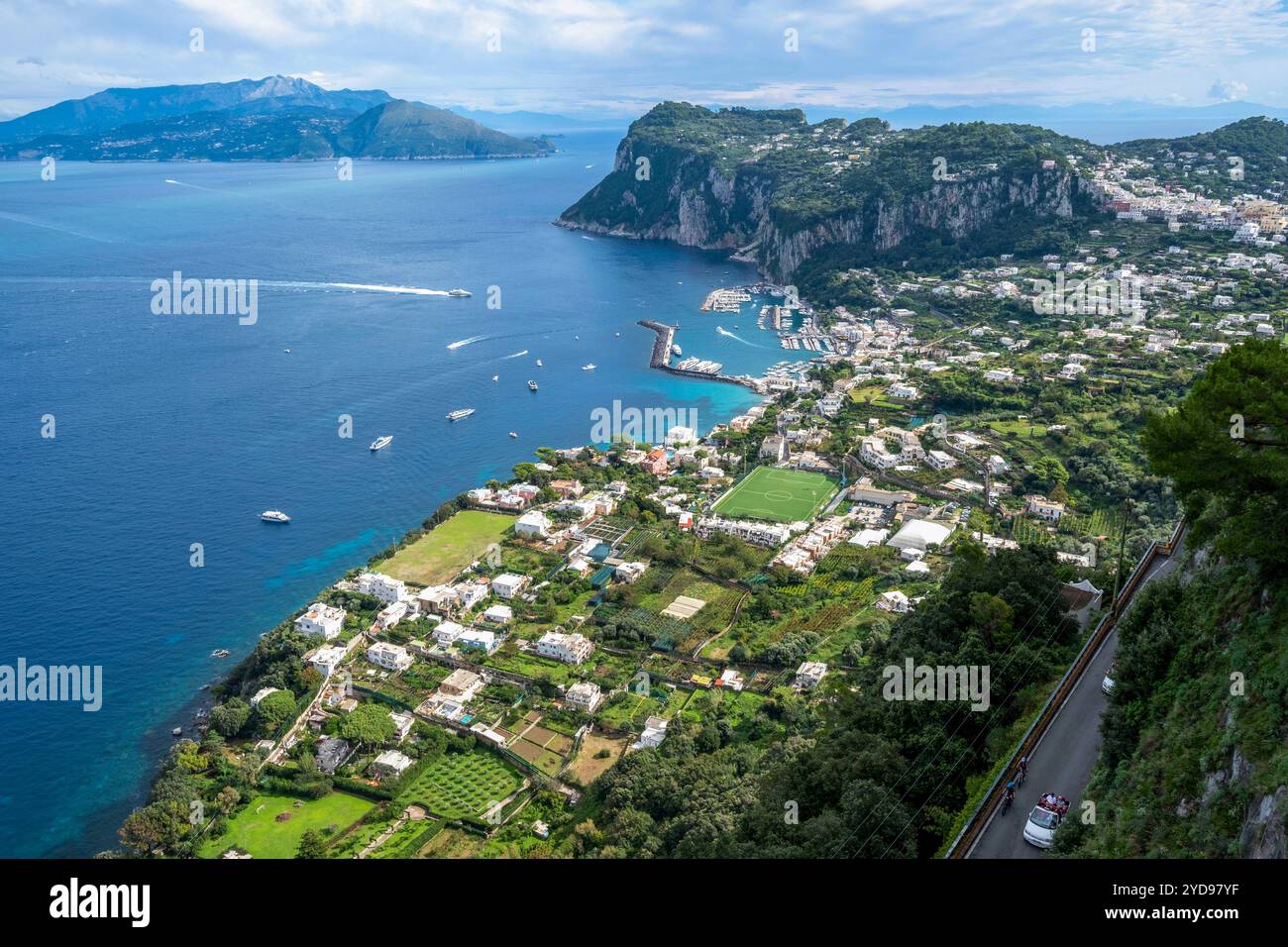 Vue de Marina Grande depuis le point de vue panoramique d'Anacapri, Anacapri, île de Capri, baie de Naples, Campanie, Italie, Banque D'Images