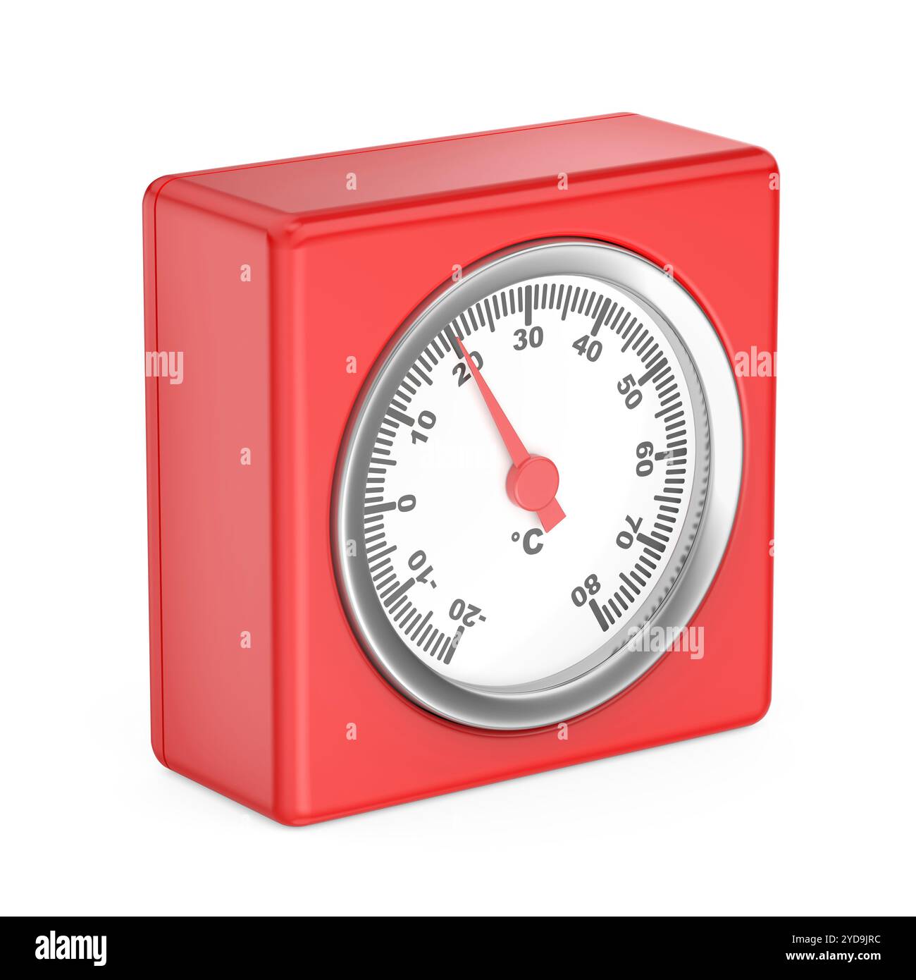 Thermomètre d'ambiance rouge sur fond blanc Banque D'Images