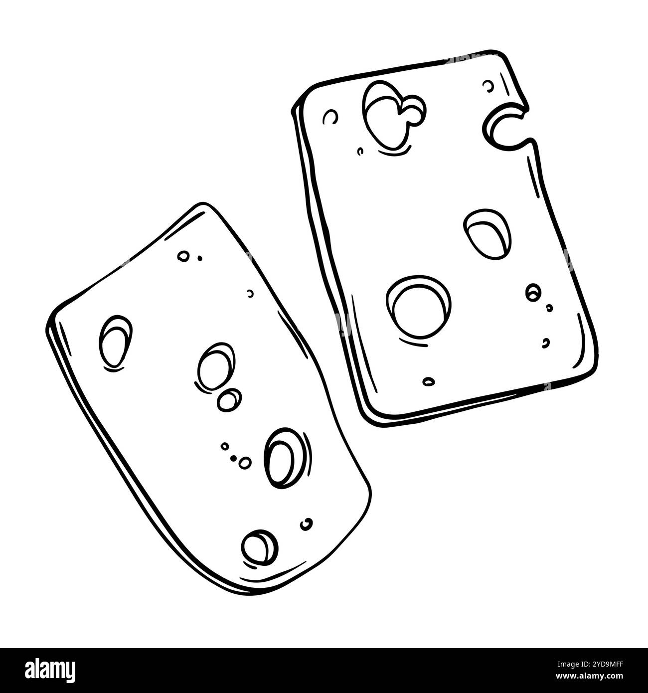 Une fine tranche de fromage illustration de croquis. Gravure à la main de produits laitiers. Dessin de nourriture vectorielle peint par des encres noires. Ligne de contour des aliments sains Illustration de Vecteur