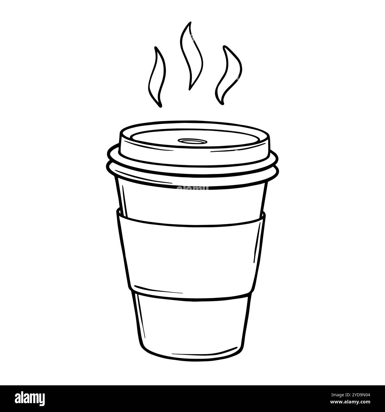 Croquis de tasse à café en papier. Dessin de contour Coffee to Go peint par des encres noires. Illustration vectorielle dessinée à la main sur fond blanc. Image monochrome Illustration de Vecteur
