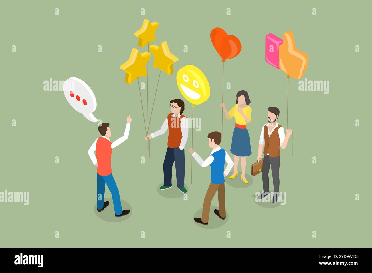 Illustration conceptuelle 3D isométrique plate des commentaires des clients, engagement communautaire illustration conceptuelle 3D isométrique plate Banque D'Images