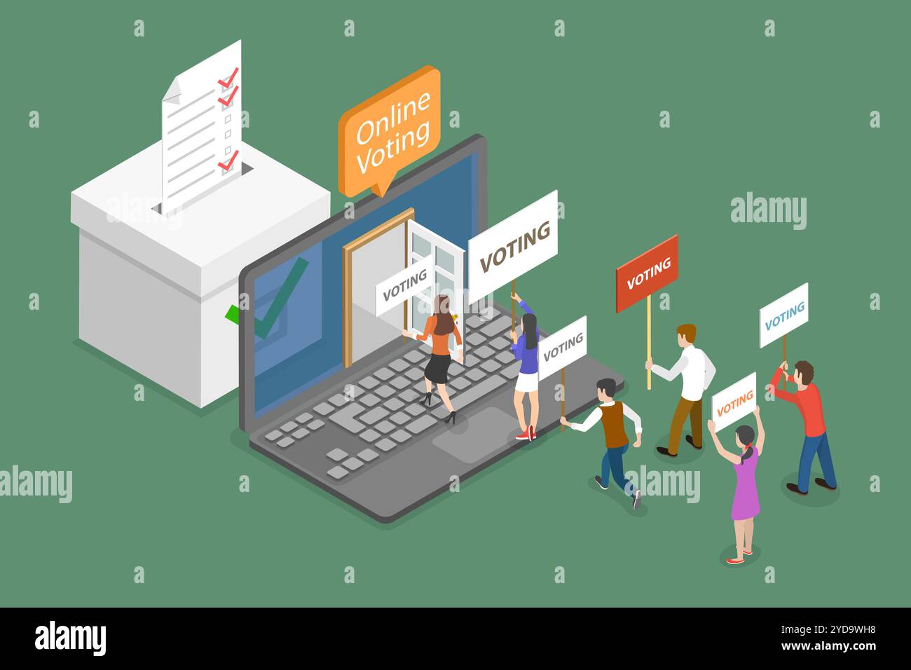 3D Isomtric Flat Conceptual illustration du vote en ligne, du vote électronique ou de l'élection Internet System 3D Isomtric Flat Conceptual Banque D'Images