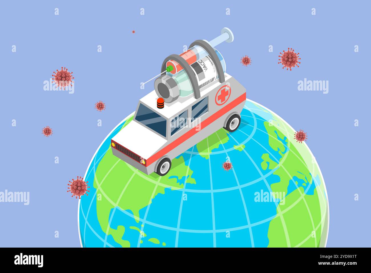 3D Isomtric Flat illustration conceptuelle de l'administration de vaccins, du transport et de la distribution de médicaments 3D Isomtric Flat Con Banque D'Images