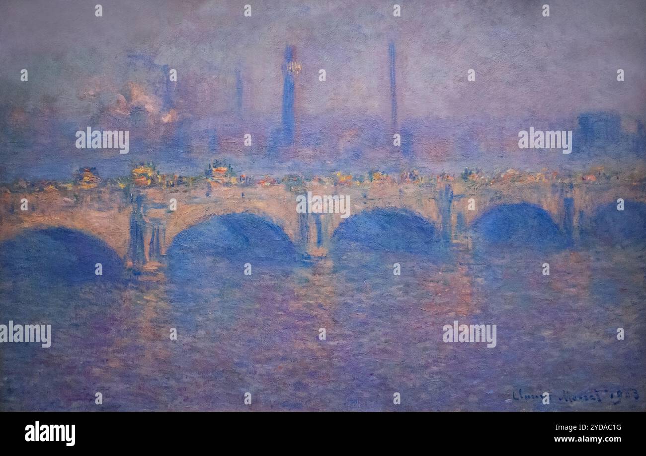 Peinture Claude Monet, Pont de Waterloo, effet soleil. 1903. Peintures impressionnistes, de la série Waterloo Bridge de Monet, paysage londonien des années 1900 Banque D'Images Peinture Claude Monet, Pont de Waterloo, effet soleil. 1903. Peintures impressionnistes, de la série Waterloo Bridge de Monet, paysage londonien des années 1900 Banque D'Images