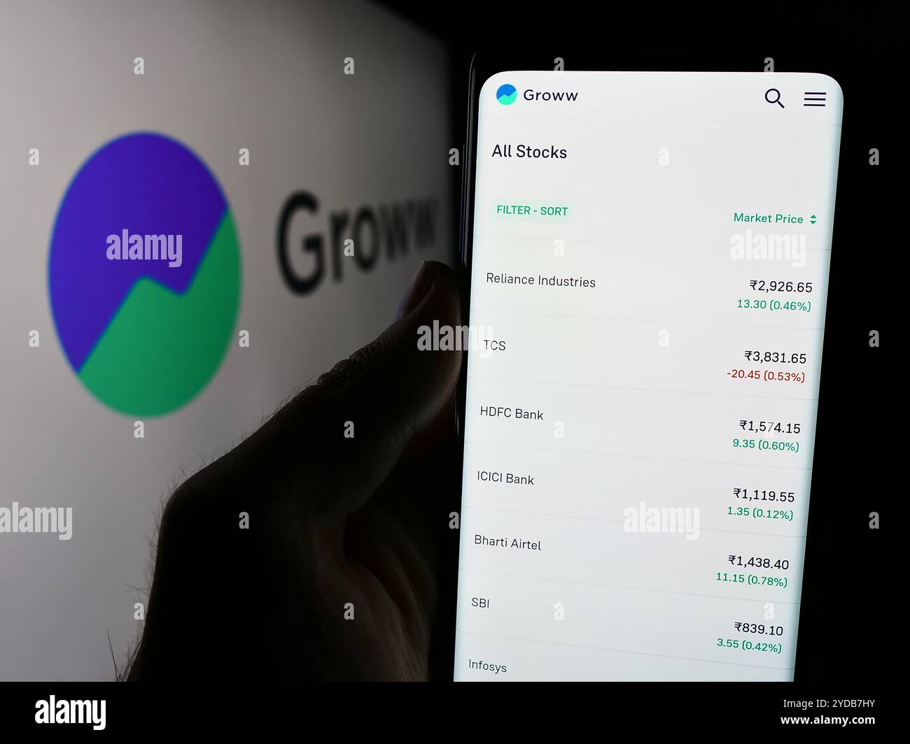 Allemagne. 12 juin 2024. Dans cette illustration photo, une personne tient un smartphone avec la page Web de la société indienne de fintech Groww Invest Tech Pvt. Ltd devant le logo. (Photo timon Schneider/SOPA images/SIPA USA) *** strictement à des fins éditoriales *** crédit : SIPA USA/Alamy Live News Banque D'Images