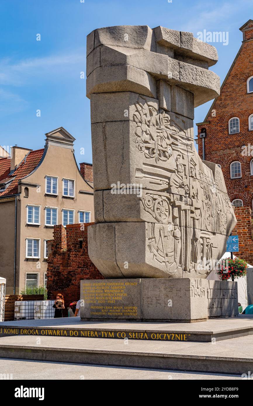 Monument sur la rue Podwale Staromiejskie à Gdansk (Pologne) Banque D'Images