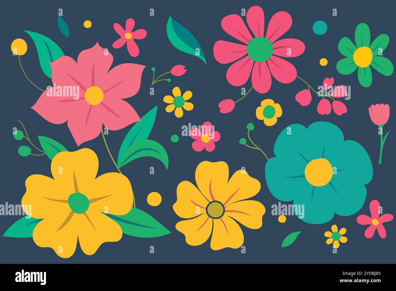 Un motif floral ludique et vibrant avec des fleurs stylisées de différentes couleurs et formes. Illustration de Vecteur