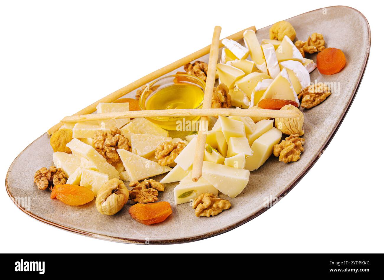Assiette de fromage avec noix et miel Banque D'Images