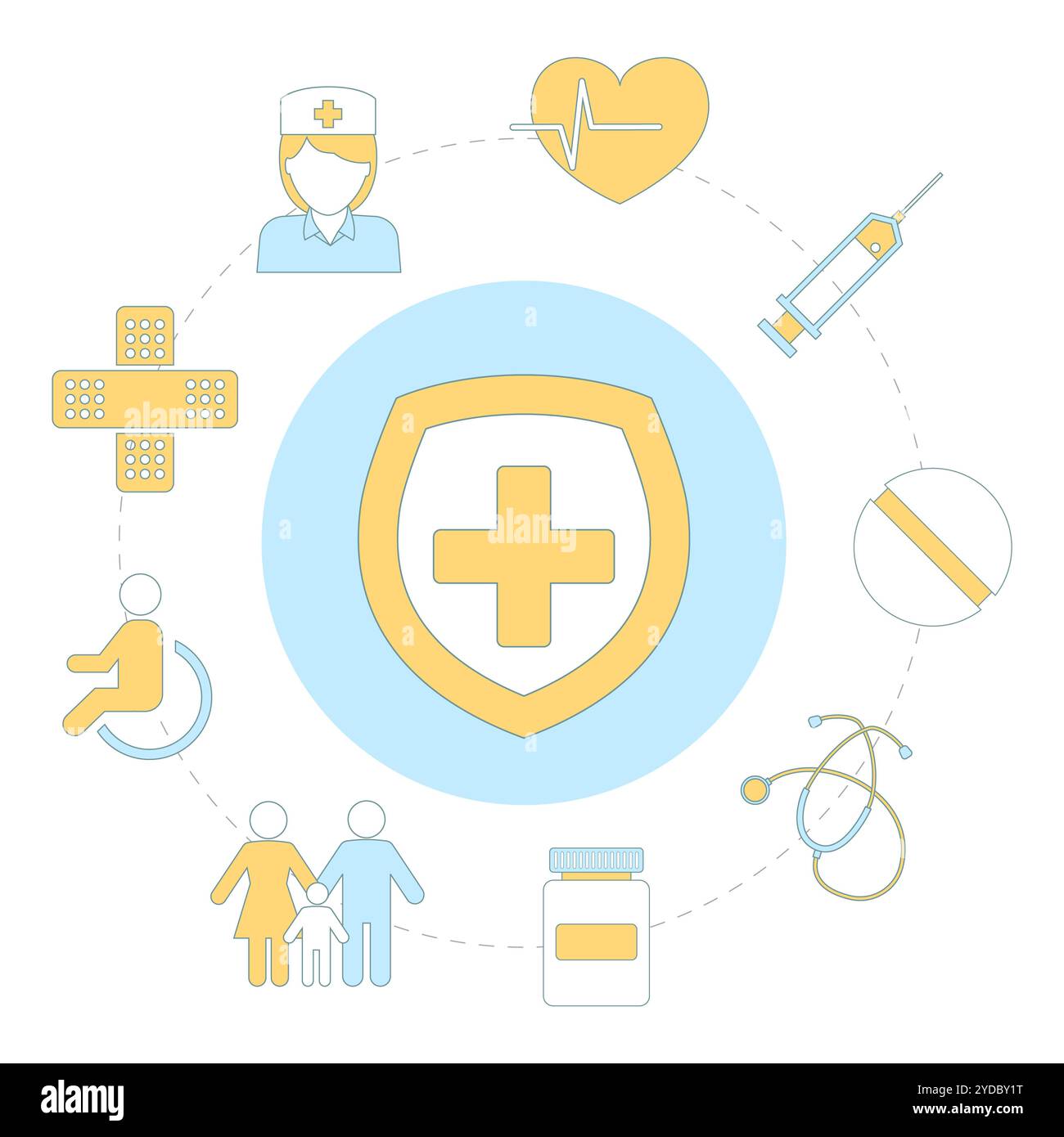 Icône de l'assurance maladie, soins de santé et Service médical. Icône de l'assurance maladie, soins de santé et Service médical. Banque D'Images