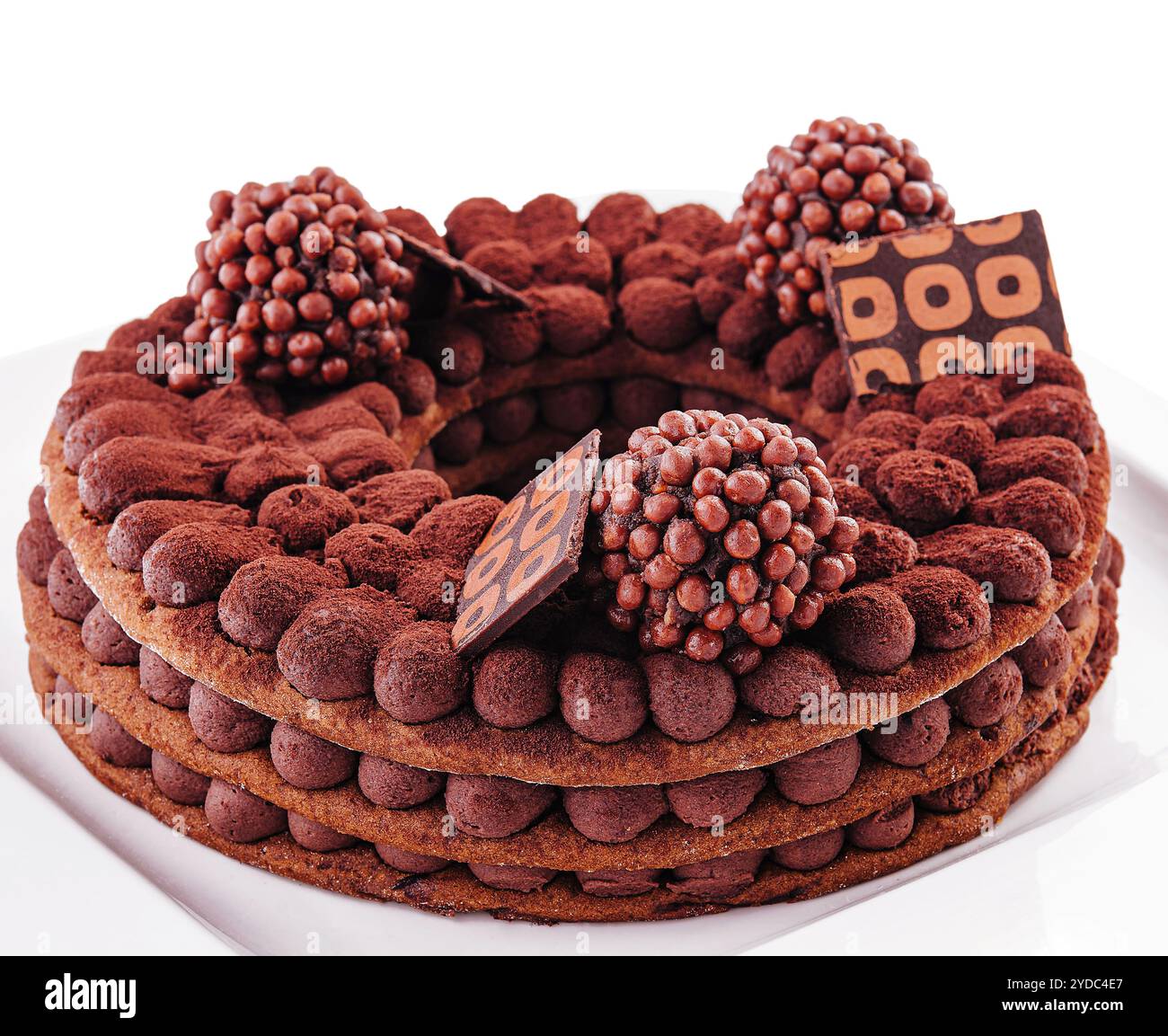 Gâteau tiramisu avec décoration chocolat sur une assiette Banque D'Images