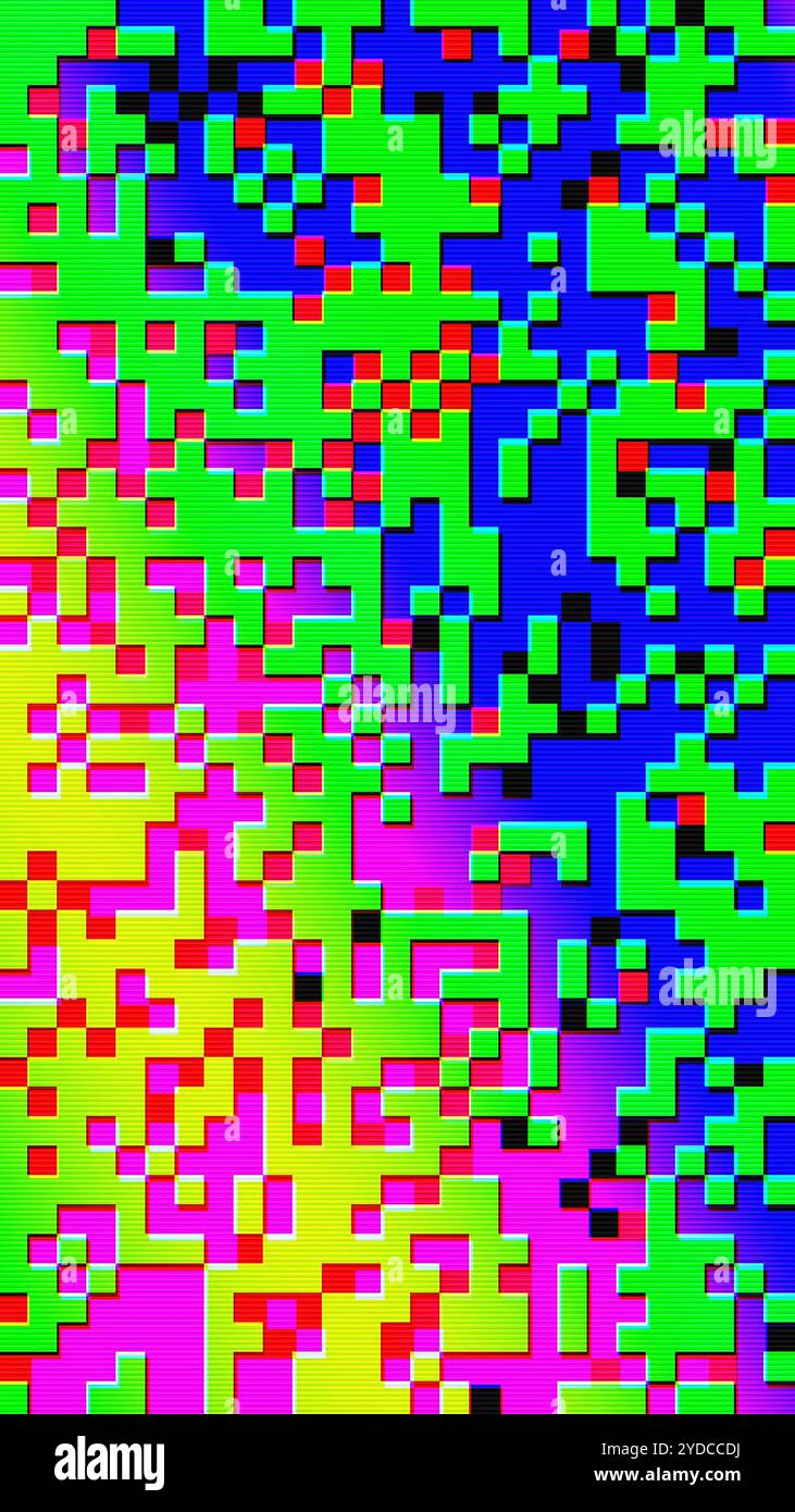 Abstrait pixelisé coloré arc-en-ciel 8 bits rétro jeu Glitch pixel bruit Banque D'Images