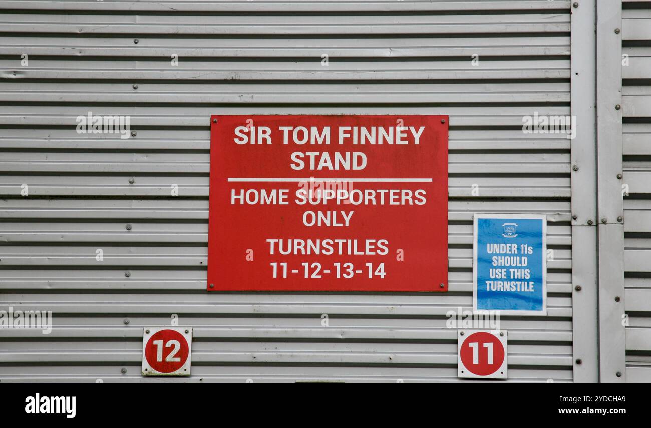 Le stand Sir Tom Finney au Preston North End Football Club, Deepdale, Preston, Lancashire, Royaume-Uni, Europe. Banque D'Images