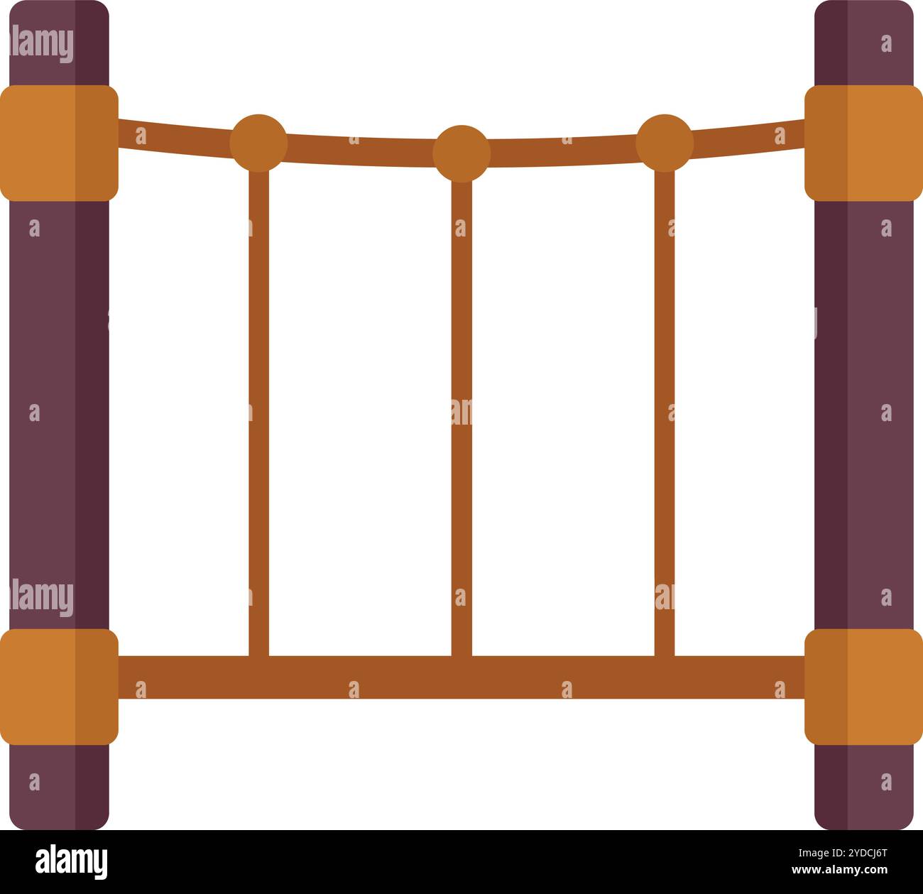 Pont de corde avec des poteaux en bois relie deux parties de parcours d'obstacles pour les enfants sur l'aire de jeux Illustration de Vecteur