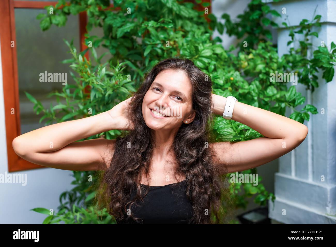 Selfie Portrait de femme slave de 40 ans gros plan sans maquillage Banque D'Images