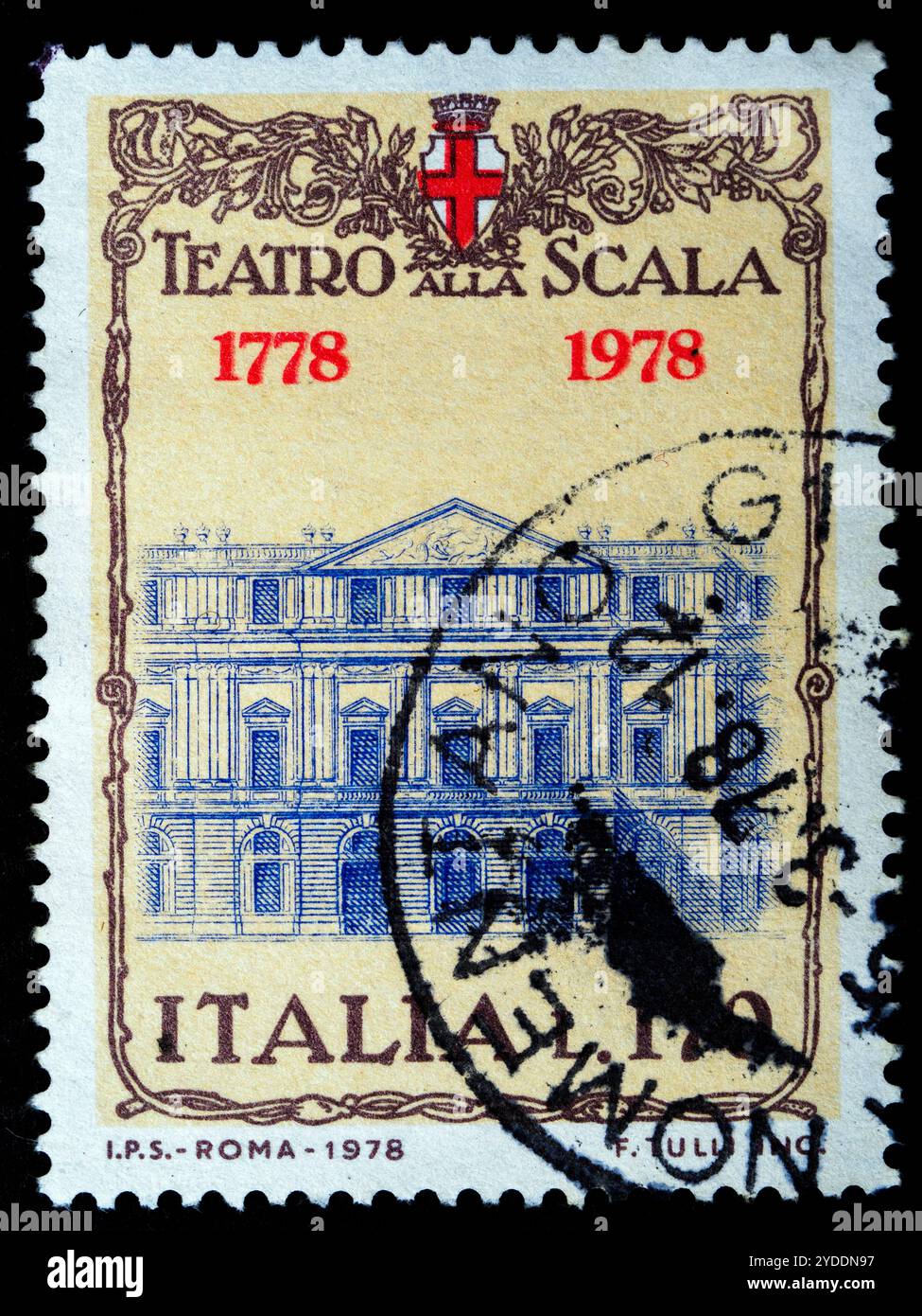 Façade du théâtre la Scala - Bicentenaire de la construction du théâtre la Scala 1978 - timbre-poste italien Banque D'Images