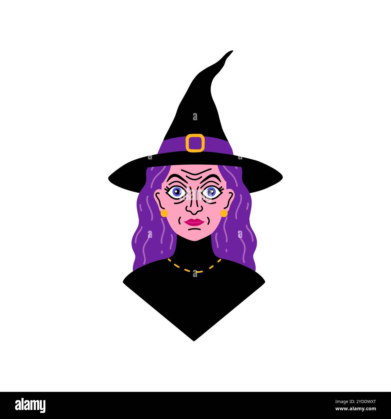 Portrait de vieille sorcière dans le style doodle Illustration de Vecteur