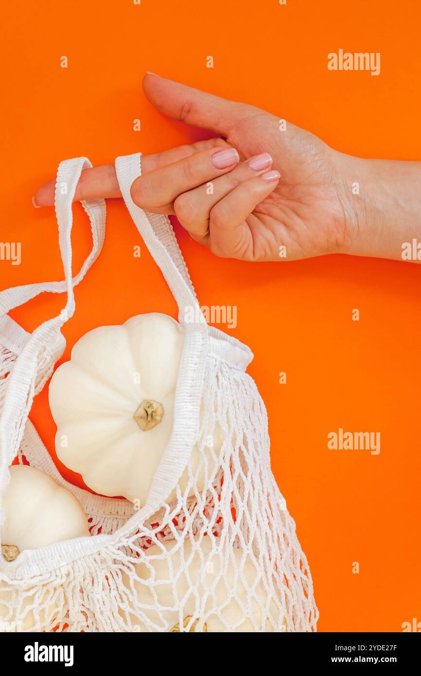 Concept zéro déchet avec citrouilles d'automne Banque D'Images