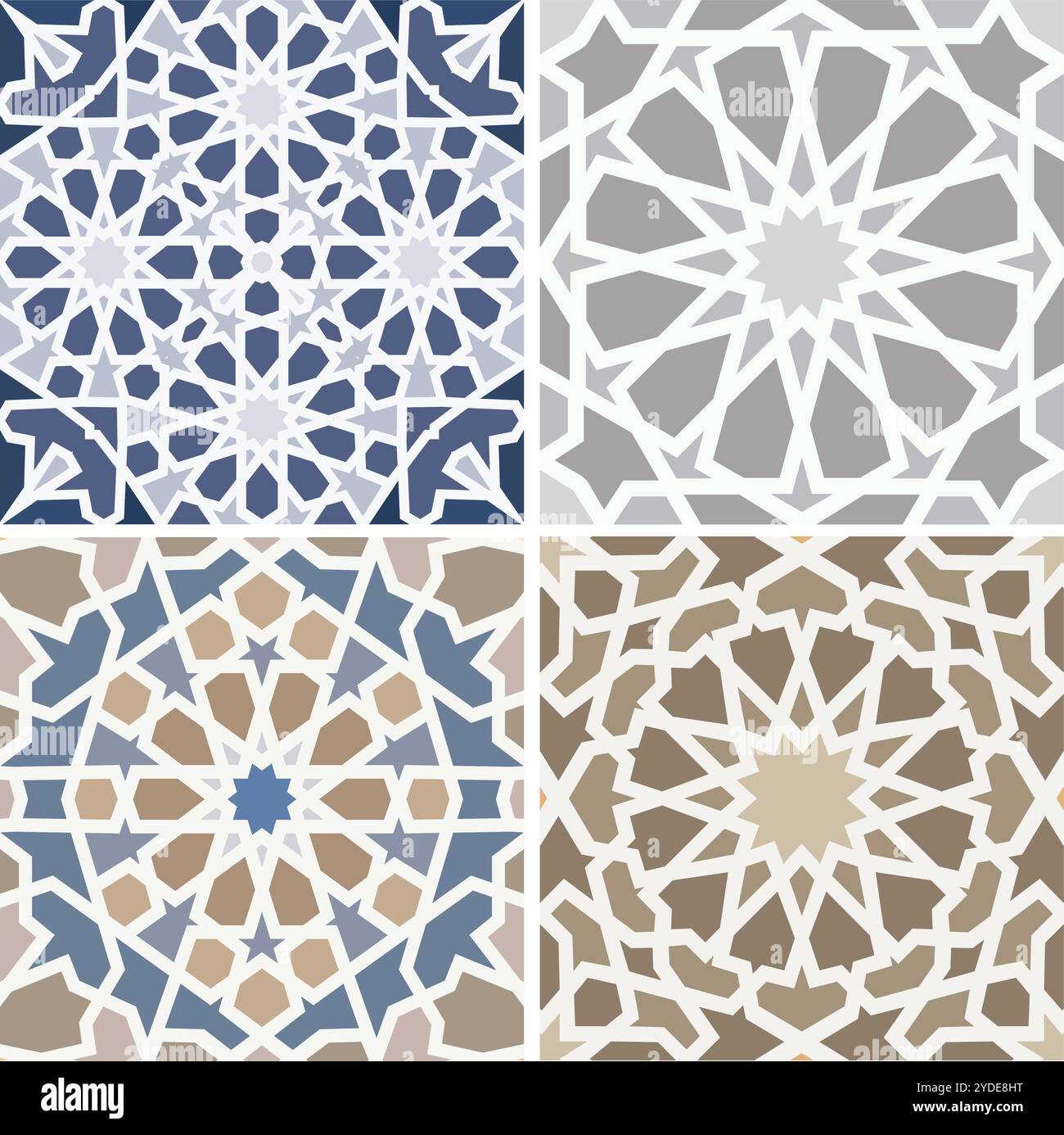 Ensemble de motifs géométriques islamiques complexes dans les tons bleus et gris pour la décoration culturelle. Motif sans couture. Illustration de Vecteur