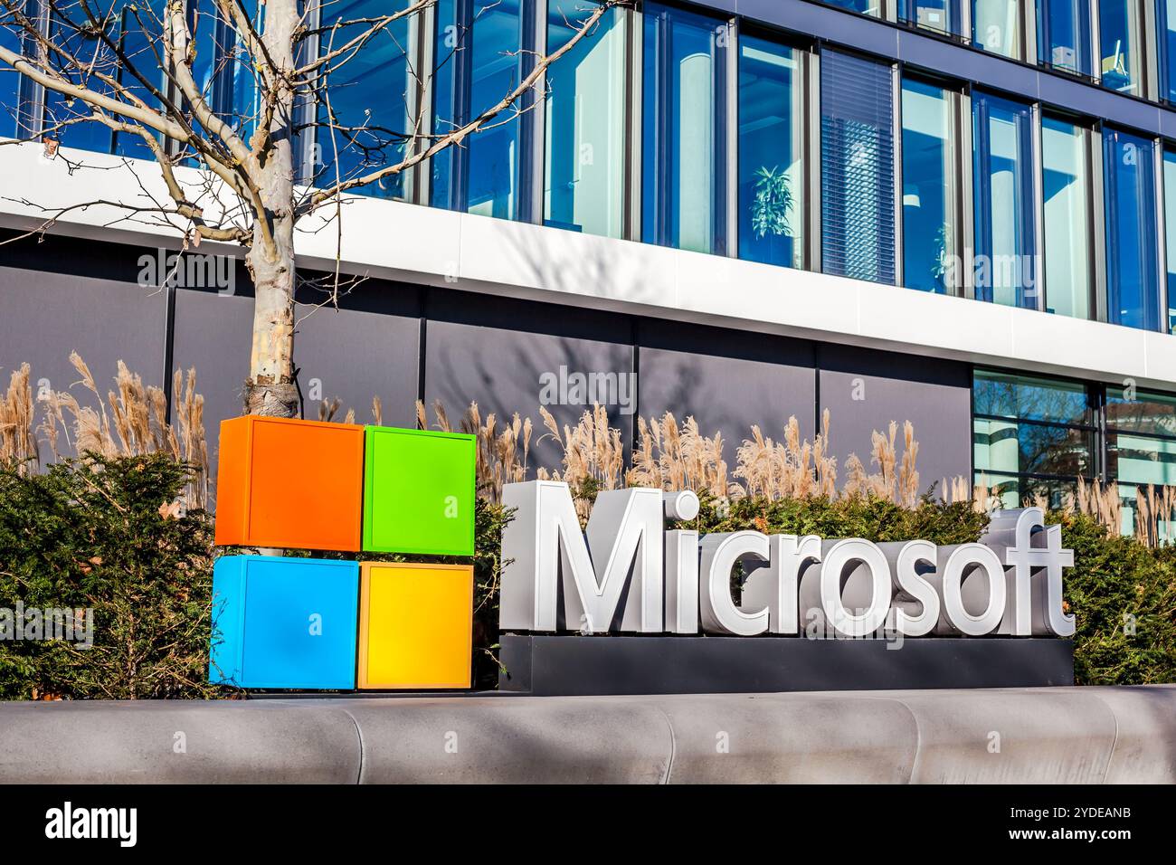 Logo Microsoft à l'immeuble de bureaux, Munich Allemagne Banque D'Images