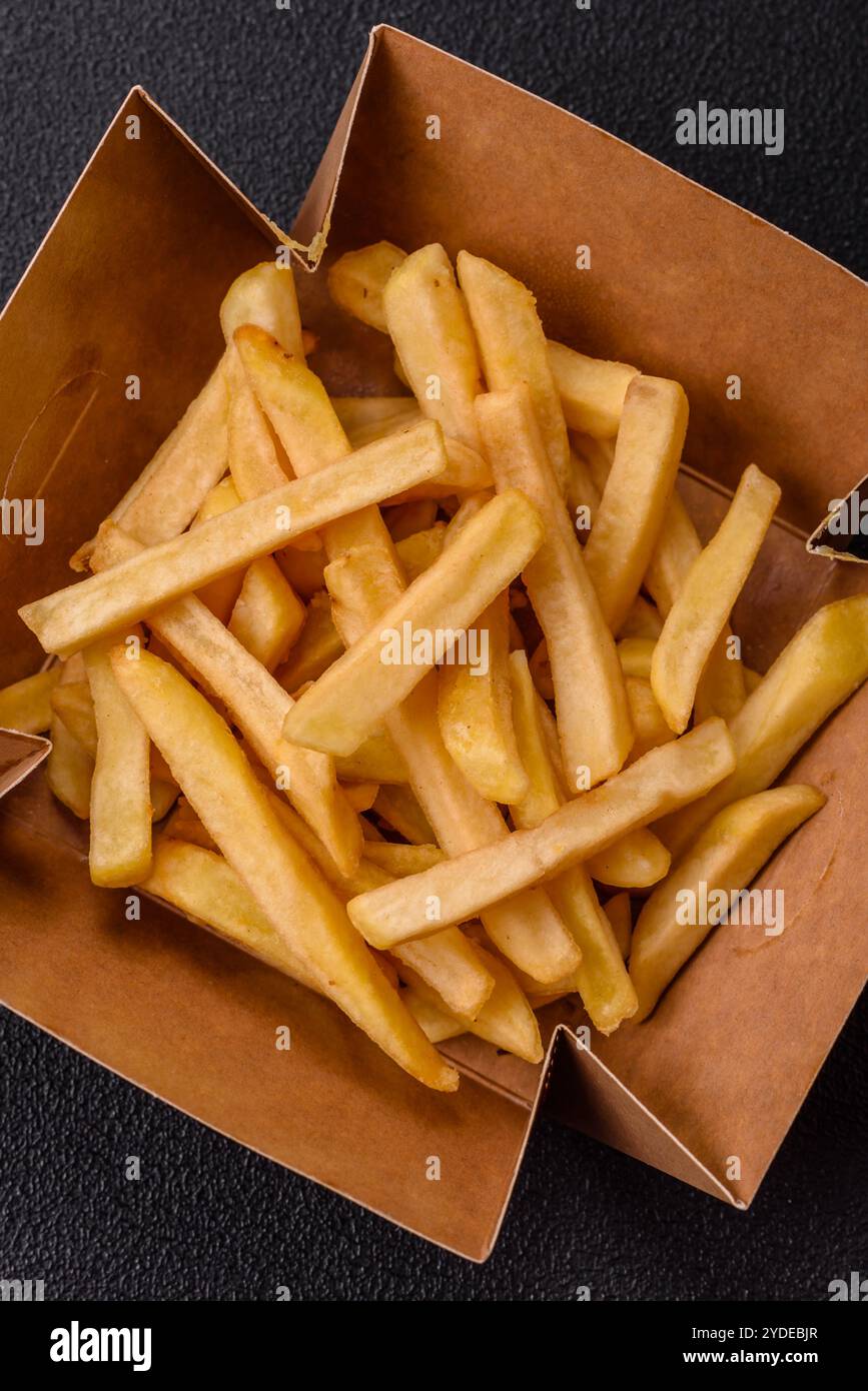 Frites de restauration rapide avec sel et épices Banque D'Images