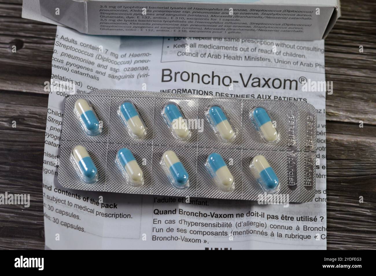 Le Caire, Egypte, 4 octobre 2024 : Brongo-Vaxom capsules pour enfants 3.5mg immunothérapie de l'infection des voies respiratoires, traitement, contrôle, prévention an im Banque D'Images