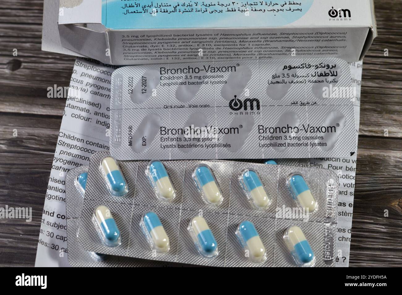 Le Caire, Egypte, 4 octobre 2024 : Brongo-Vaxom capsules pour enfants 3.5mg immunothérapie de l'infection des voies respiratoires, traitement, contrôle, prévention an im Banque D'Images