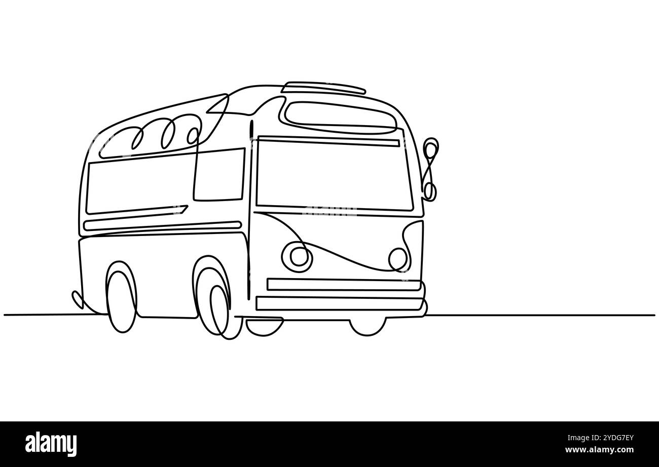dessin continu d'une ligne d'un beau bus scolaire. illustration abstraite d'art au trait de thème éducatif, bus un dessin de ligne continu Illustration de Vecteur